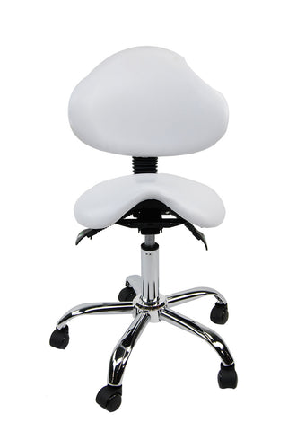 White Saddle Stool w/ Backrest