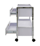 White Wood Trolley Cart w/ 2 Locking Drawers