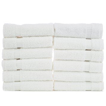 12 Piece Lush Velour White Hand Towels 16" X 27"